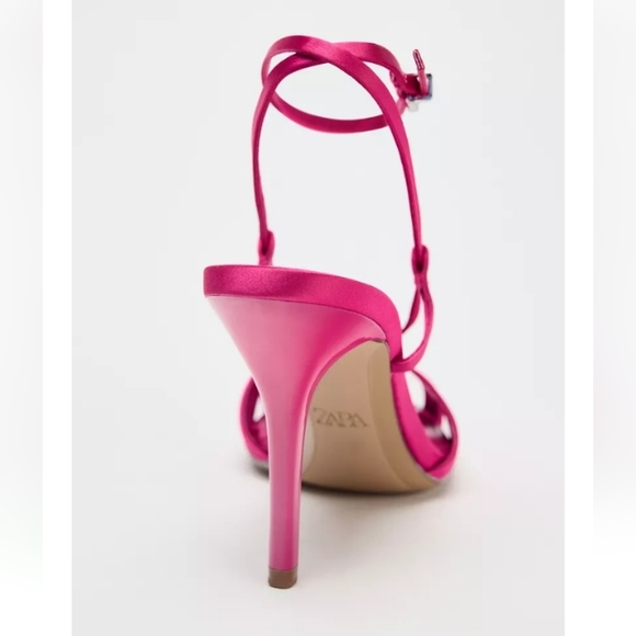 Zara Satin Effect Pink Strappy Heels Sz-10 - Picture 3 of 12